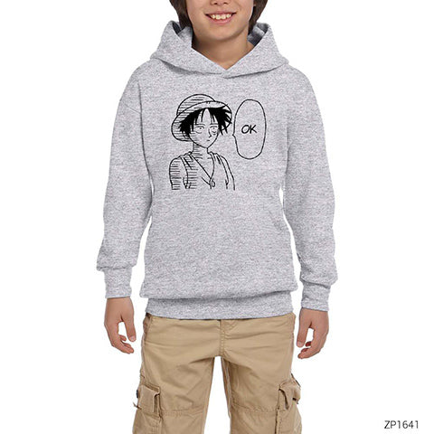 One Piece Luffy Ok Gri Çocuk Kapşonlu Sweatshirt