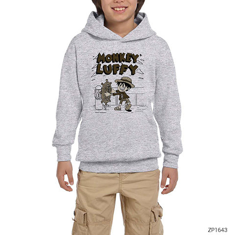 One Piece Monkey Luffy Gri Çocuk Kapşonlu Sweatshirt