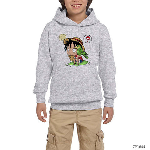 One Piece Pirate Luffy Gri Çocuk Kapşonlu Sweatshirt