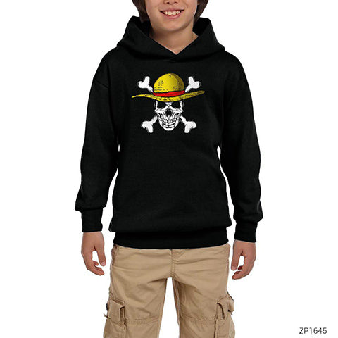 One Piece Pirate Skull Siyah Çocuk Kapşonlu Sweatshirt