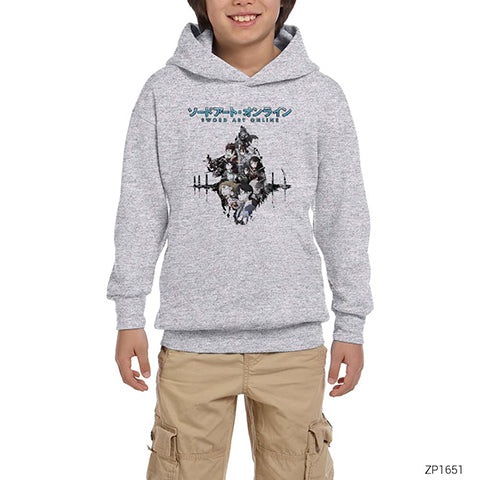 Sword Art Online Poster Gri Çocuk Kapşonlu Sweatshirt