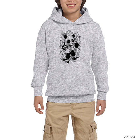 Panda Bamboo Gri Çocuk Kapşonlu Sweatshirt