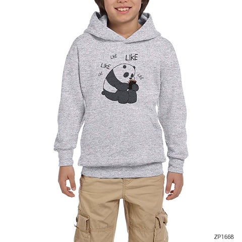 Panda Likes Gri Çocuk Kapşonlu Sweatshirt