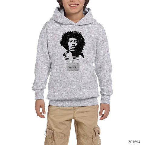 Jimi Hendrix Tape Gri Çocuk Kapşonlu Sweatshirt