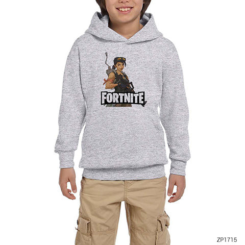 Fortnite Cartoon Gri Çocuk Kapşonlu Sweatshirt