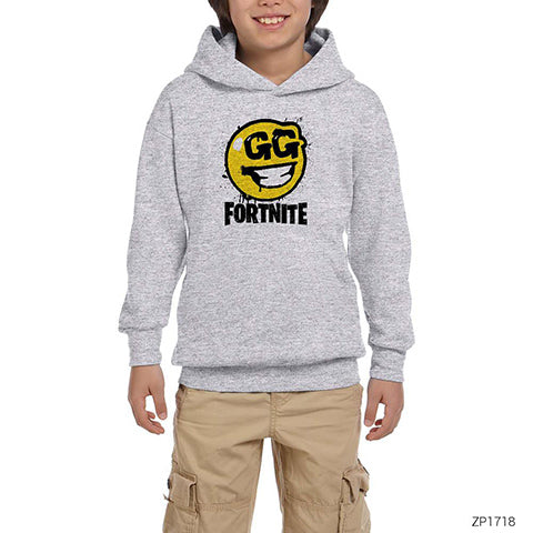 Fortnite GG Gri Çocuk Kapşonlu Sweatshirt