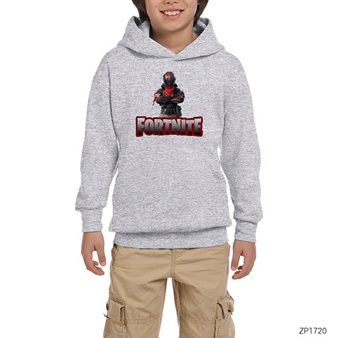 Fortnite Motocycle Skin Gri Çocuk Kapşonlu Sweatshirt