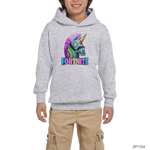 Fortnite Rainbow Smash Gri Çocuk Kapşonlu Sweatshirt