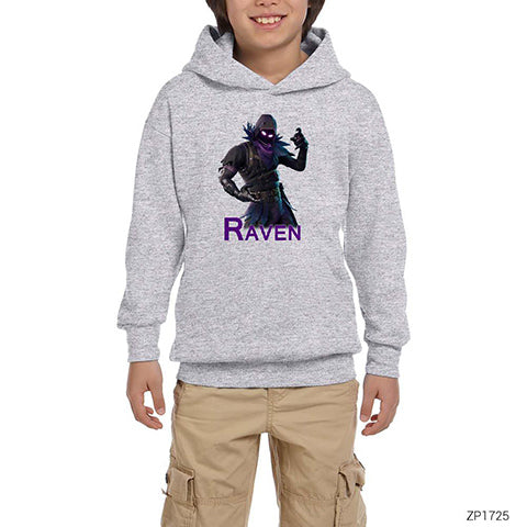 Fortnite Raven Gri Çocuk Kapşonlu Sweatshirt