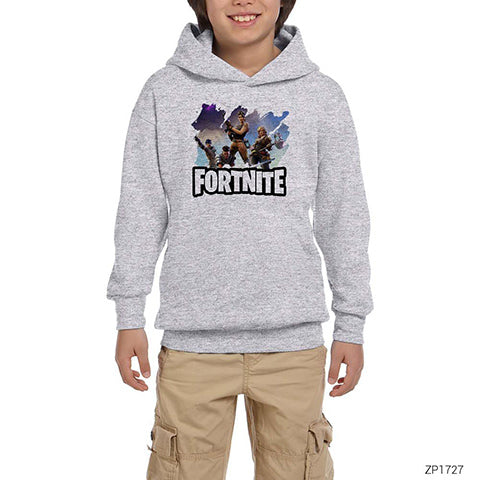 Fortnite Team 4 Gri Çocuk Kapşonlu Sweatshirt