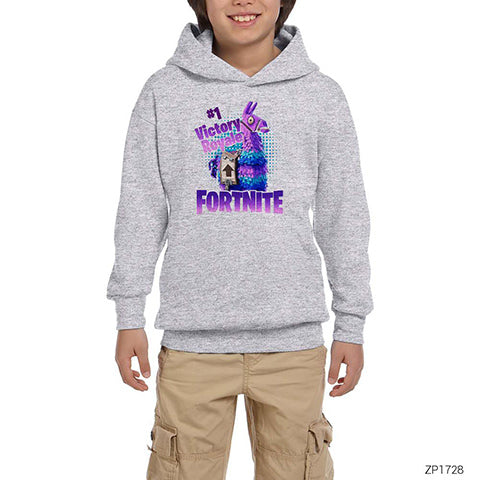 Fortnite Victory Lama Gri Çocuk Kapşonlu Sweatshirt