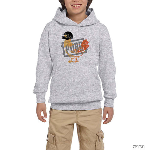 PUBG Chicken Gri Çocuk Kapşonlu Sweatshirt