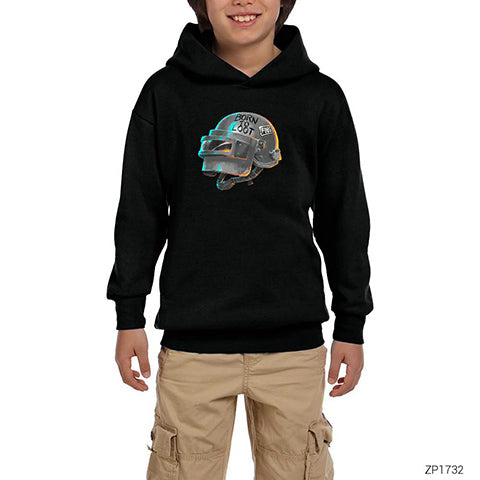 PUBG Level 3 Helmet Born to Loot Siyah Çocuk Kapşonlu Sweatshirt