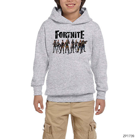 Fortnite Family Gri Çocuk Kapşonlu Sweatshirt