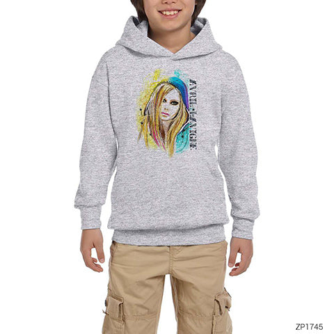 Avril Lavigne Stars Cartoon Gri Çocuk Kapşonlu Sweatshirt