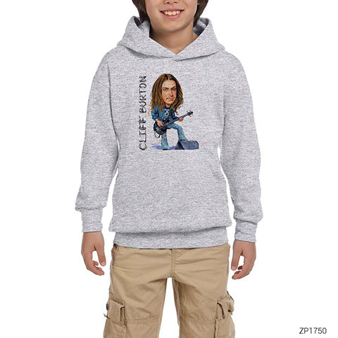 Cliff Burton Cartoon Gri Çocuk Kapşonlu Sweatshirt