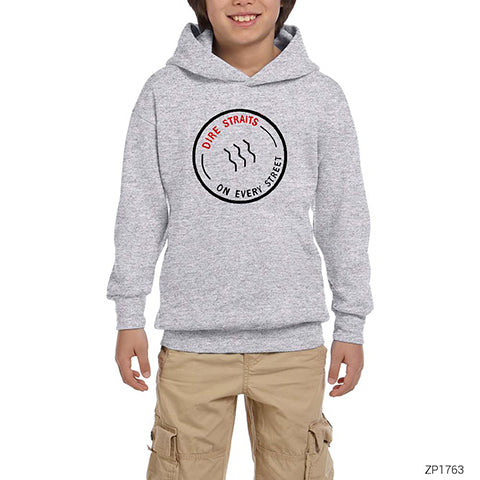 Dire Straits on Every Street Gri Çocuk Kapşonlu Sweatshirt