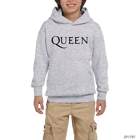 Queen Logo Gri Çocuk Kapşonlu Sweatshirt