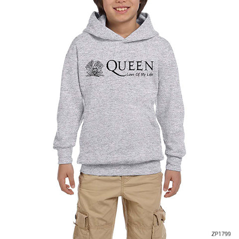 Queen Love Of My Life Gri Çocuk Kapşonlu Sweatshirt