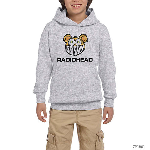 Radiohead Kid Bear Cartoon Gri Çocuk Kapşonlu Sweatshirt