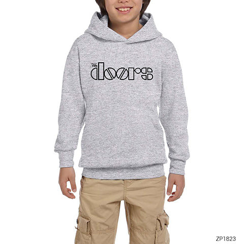 The Doors Outline Gri Çocuk Kapşonlu Sweatshirt