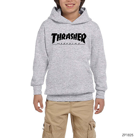 Thrasher Magazine Classic Gri Çocuk Kapşonlu Sweatshirt