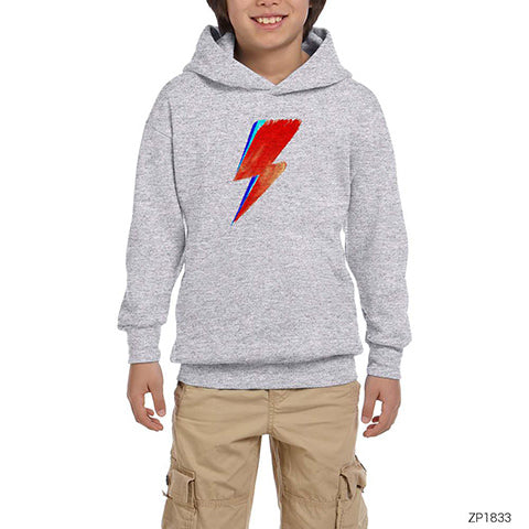 David Bowie Lighting Gri Çocuk Kapşonlu Sweatshirt