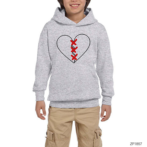 XXX Tentection Broken Hearth Gri Çocuk Kapşonlu Sweatshirt