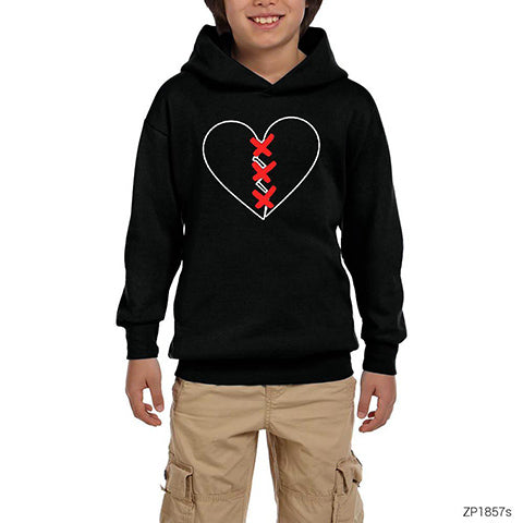 XXX Tentection Broken Hearth Siyah Çocuk Kapşonlu Sweatshirt