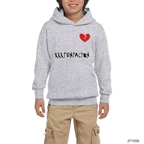 XXX Tentection Broken Hearth 2 Gri Çocuk Kapşonlu Sweatshirt