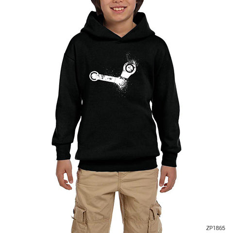 Steam Crank Splash Siyah Çocuk Kapşonlu Sweatshirt