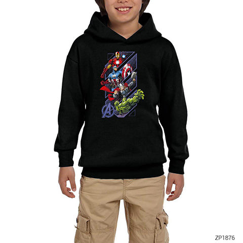 Avengers Power Up Siyah Çocuk Kapşonlu Sweatshirt