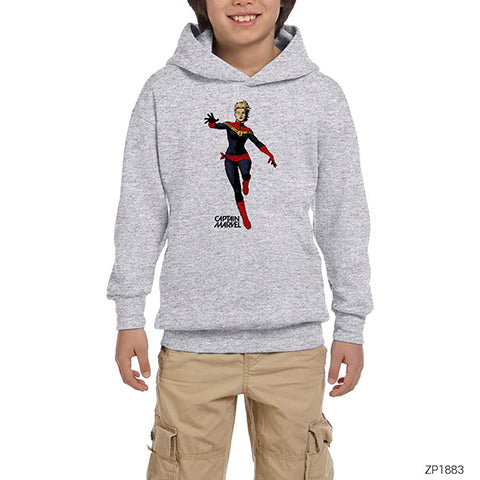 Captain Marvel Gri Çocuk Kapşonlu Sweatshirt