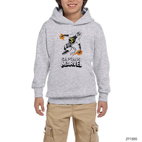 Captain Marvel Comic Gri Çocuk Kapşonlu Sweatshirt