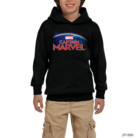 Captain Marvel on World Siyah Çocuk Kapşonlu Sweatshirt