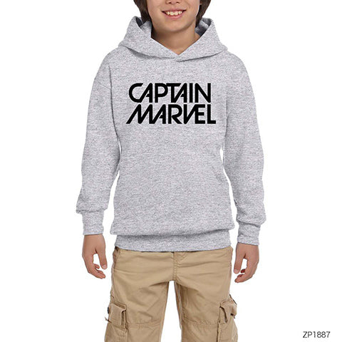 Captain Marvel Text Gri Çocuk Kapşonlu Sweatshirt