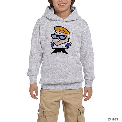 Dexter Cartoon Laboratory Gri Çocuk Kapşonlu Sweatshirt