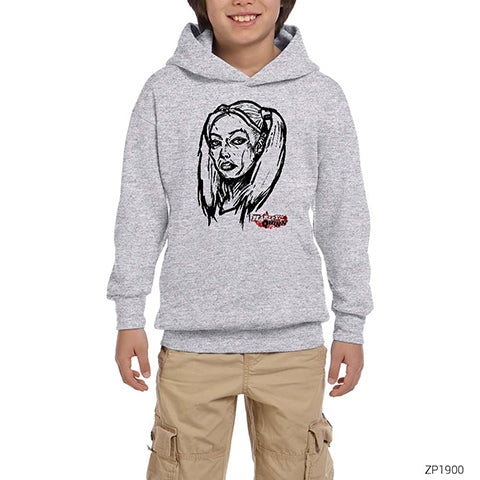 Harley Quinn Drawing Gri Çocuk Kapşonlu Sweatshirt