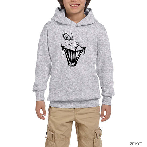 Joker Half Face Gri Çocuk Kapşonlu Sweatshirt