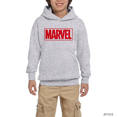 Marvel Logo Gri Çocuk Kapşonlu Sweatshirt