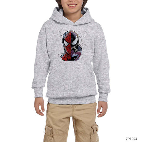 Venom vs Spiderman Gri Çocuk Kapşonlu Sweatshirt