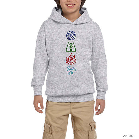 Avatar Four Elements Gri Çocuk Kapşonlu Sweatshirt