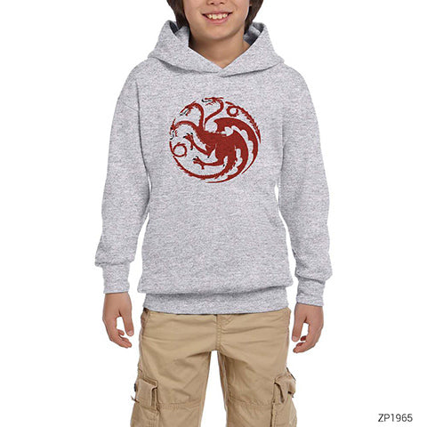 Game Of Thrones House Of Targaryen Dragon Gri Çocuk Kapşonlu Sweatshirt