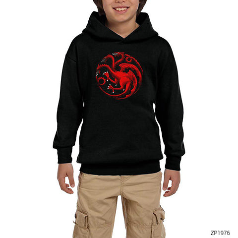 Game of Thrones Targaryen Sigil Siyah Çocuk Kapşonlu Sweatshirt