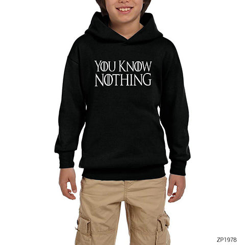 Game of Thrones You Know Nothing Siyah Çocuk Kapşonlu Sweatshirt