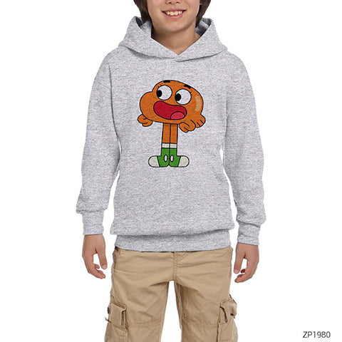 Gumball Darwin Gri Çocuk Kapşonlu Sweatshirt