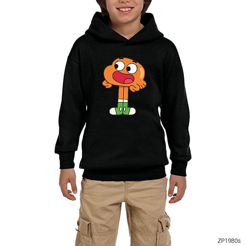 Gumball Darwin Siyah Çocuk Kapşonlu Sweatshirt