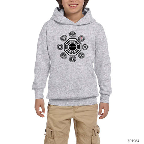 Lost Dharma Initiative Gri Çocuk Kapşonlu Sweatshirt