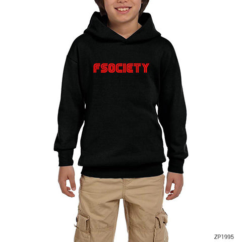 Mr Robot Fsociety Siyah Çocuk Kapşonlu Sweatshirt