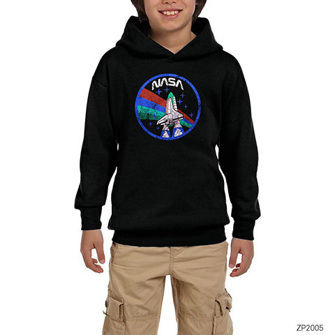 Nasa Vintage Logo Siyah Çocuk Kapşonlu Sweatshirt